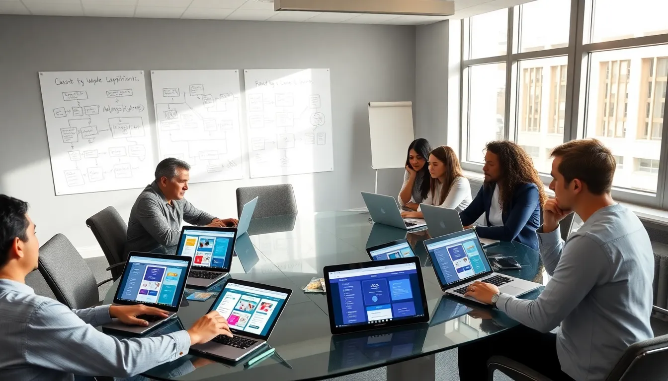 team collaborating on Bubble app development in a modern office.