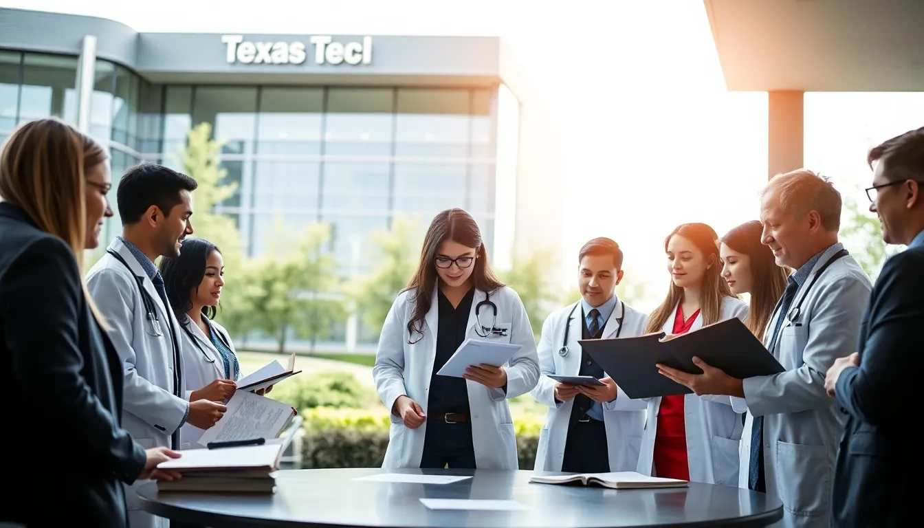 diverse medical students collaborating on campus at Texas Tech Medical School.